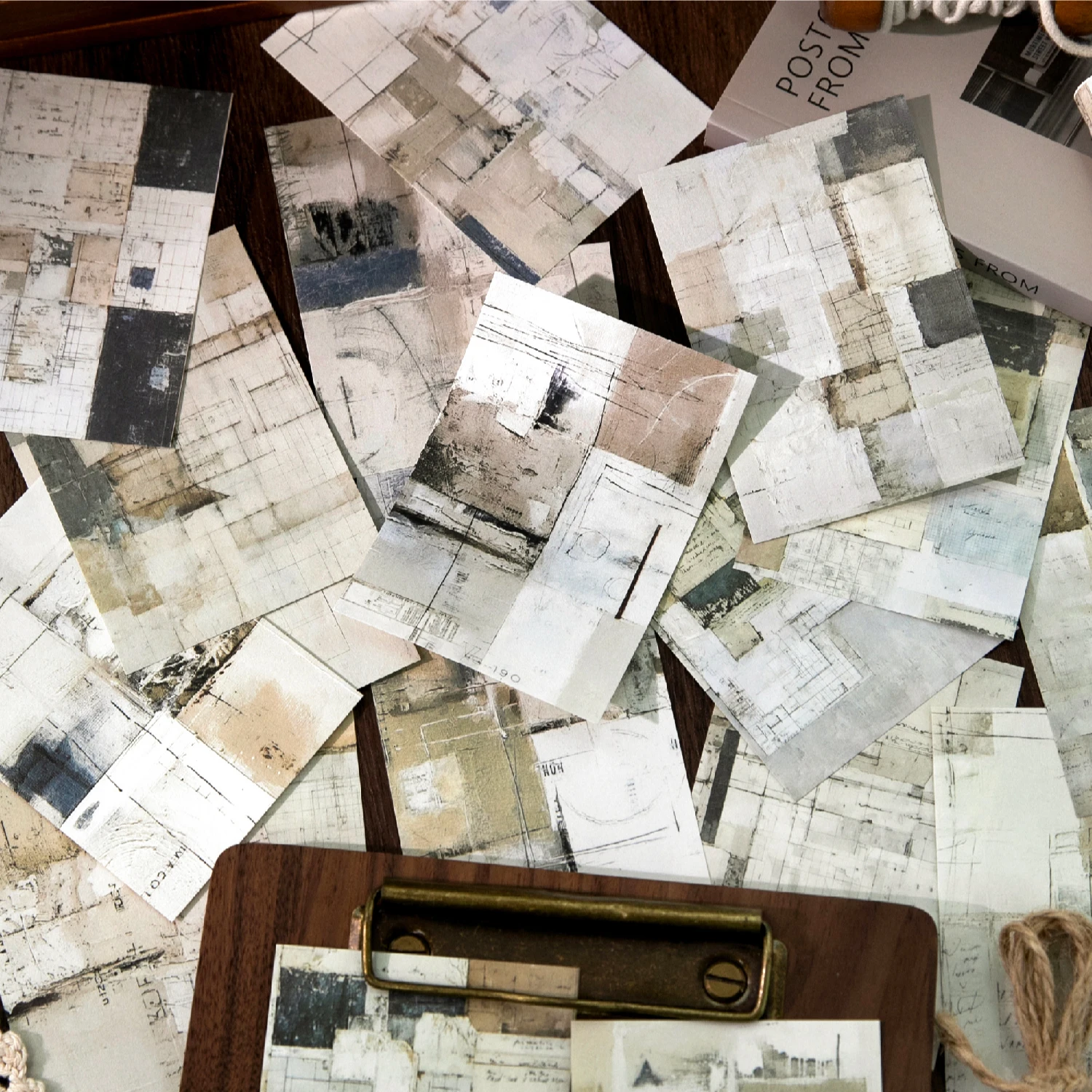 Vintage Distressed Lightweight Paper Set - Aesthetic Grunge Scrapbook Ephemera (40 Pieces)