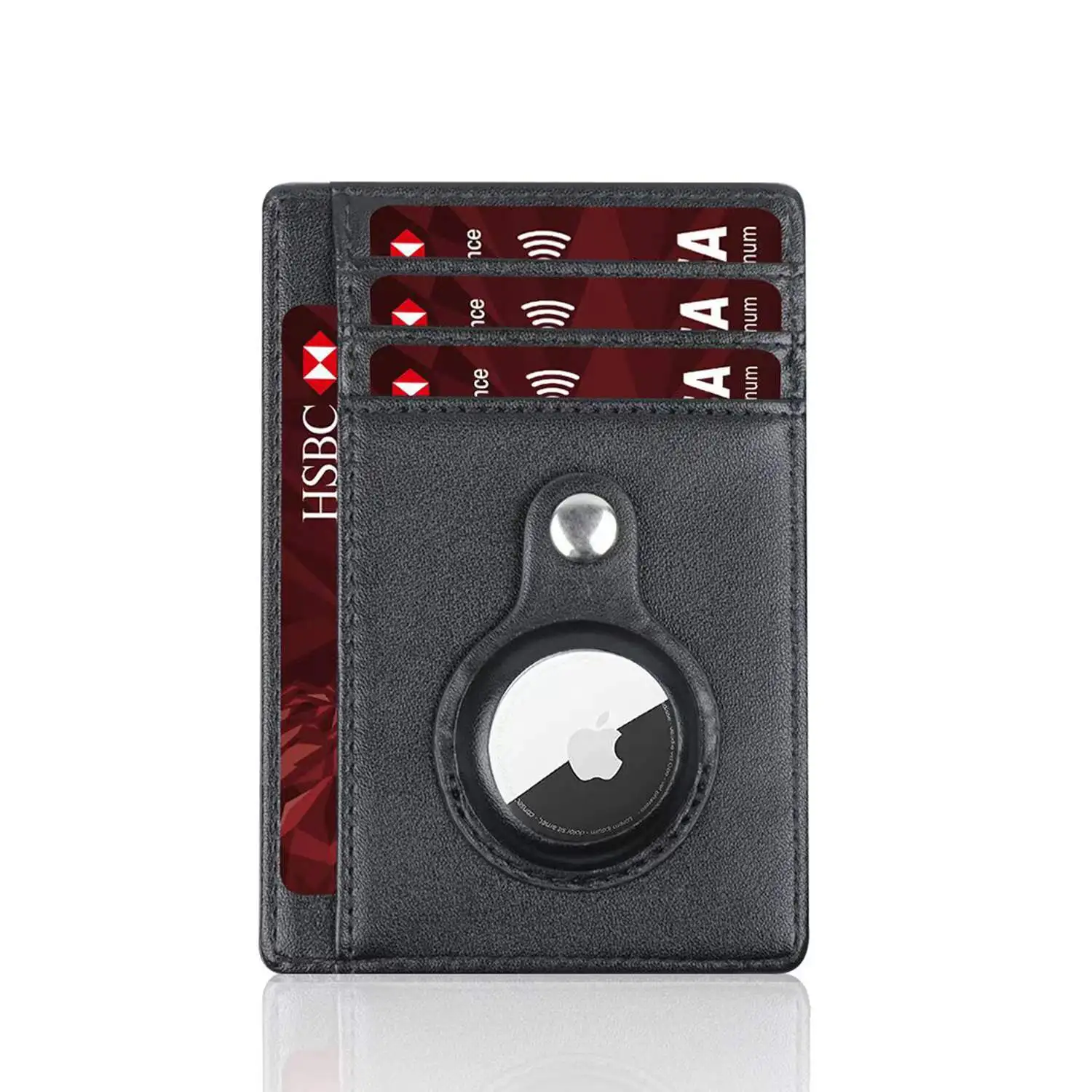 Enhanced Leather Slim Minimalist Wallet with AirTag Holder and ID Case