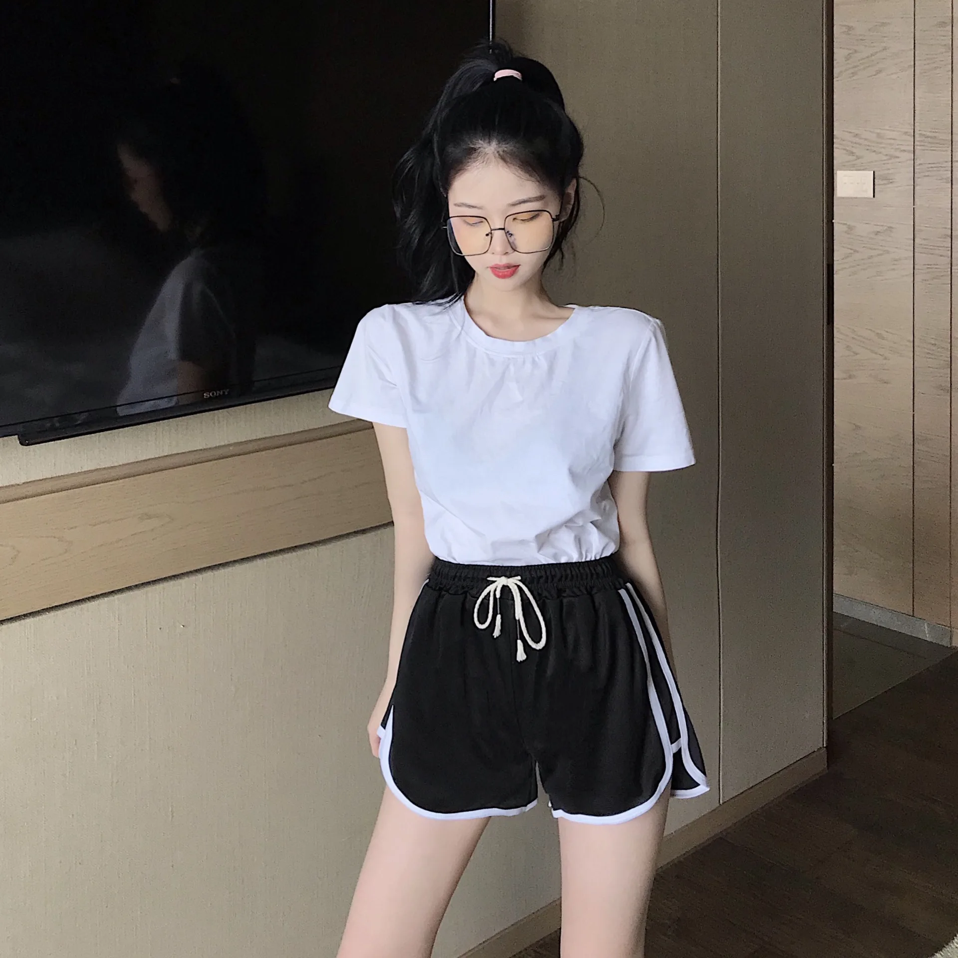 Sports shorts for womensummer running quick drying loose outer space high waistwide legs yogafitness sleepwearovers