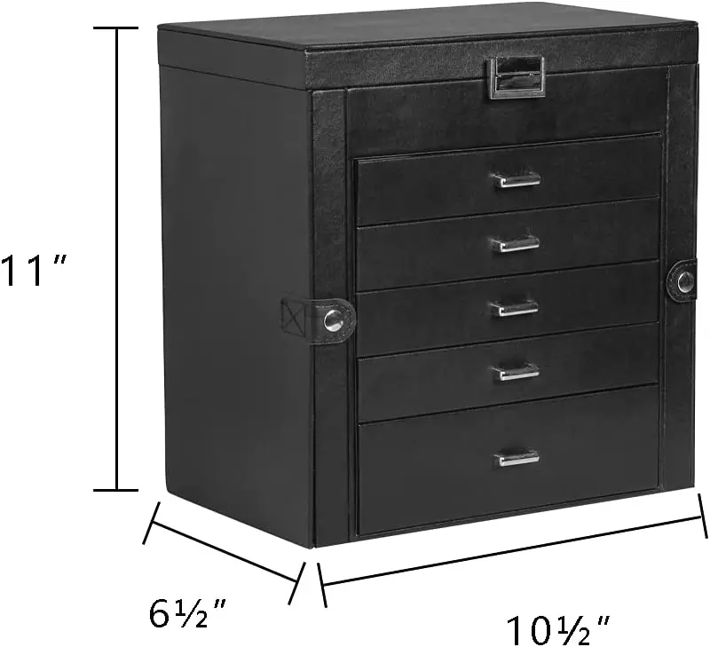 Large Jewelry Box,6-Tier PU Leather Jewelry Organizer with Lock,Multi-functional Storage Case with Mirror,Accessories Holder wit