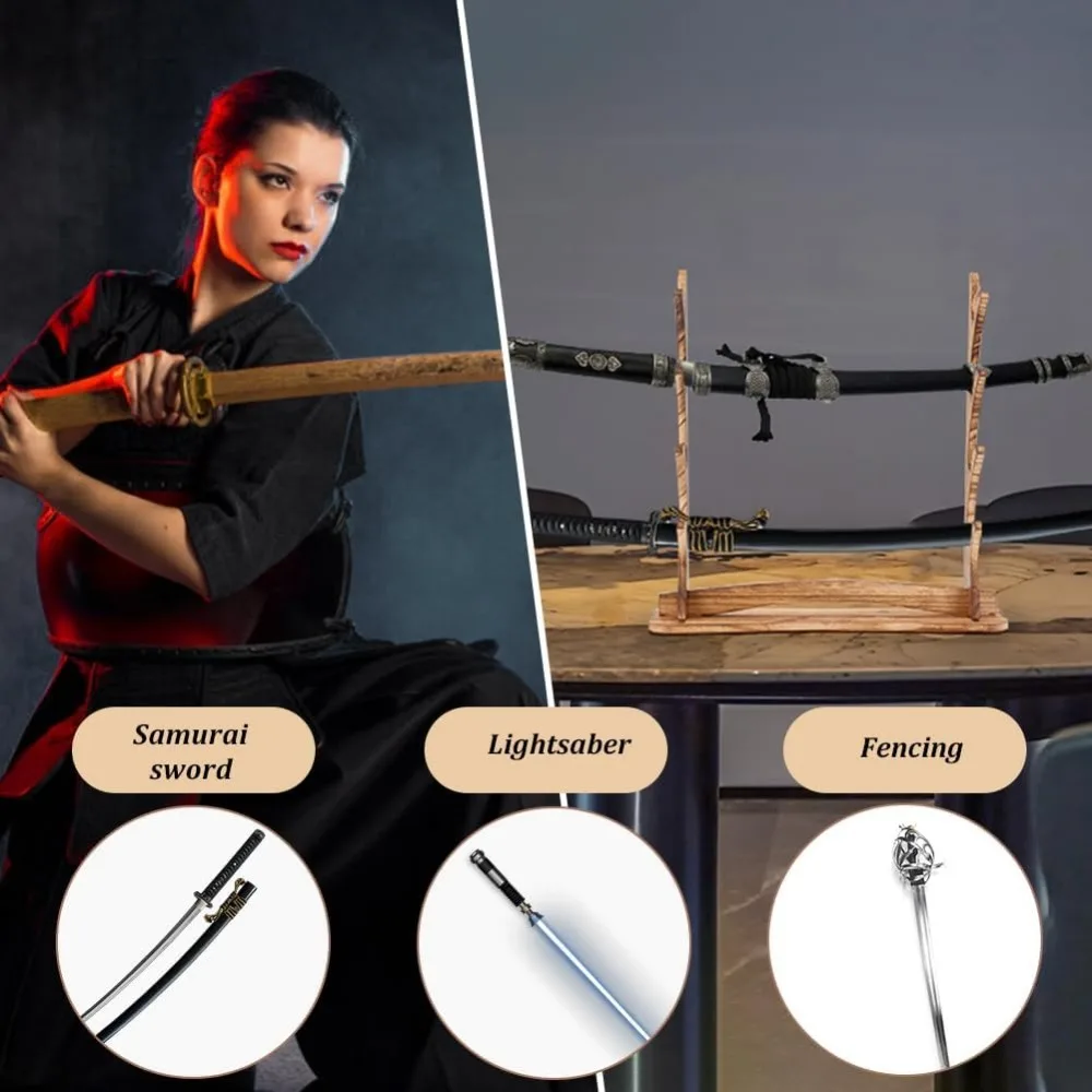1Set Sword Stand Wooden Sword Katana Holder Stand Desktop Display Saber Display for Flute SwordTan Color