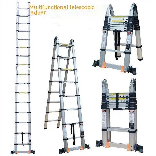 2 Meter Portable Telescopic Ladder Aluminum Single Button Extension