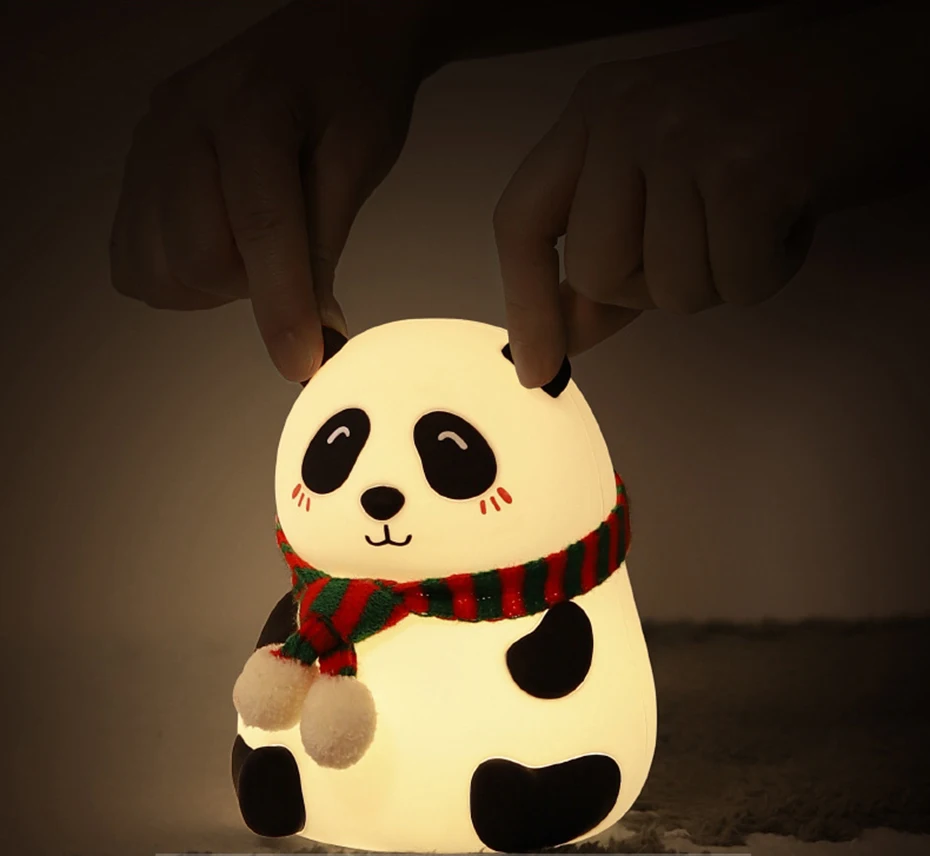 Bonito silicone nightlight panda patting luzes cor