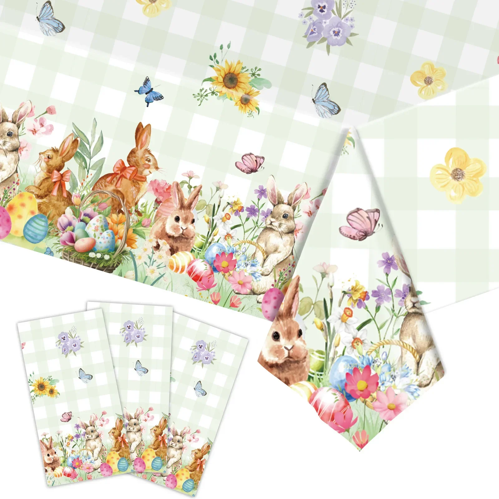 2025 New Year Easter Egg Bunny Theme Party Supplies Disposable PE Plastic Tablecloth Decoration Rectangular Tablecloths 2
