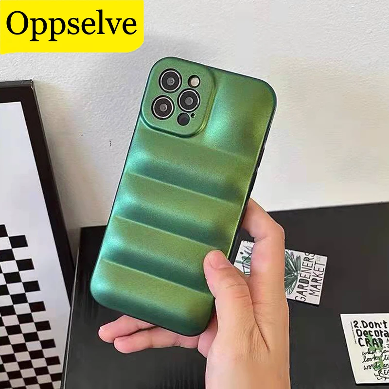 

Case on For iPhone 13 12 Mini 11 Pro Max Laser Down Jacket Matte Soft Shell For iPhone X XR XS Max All-inclusive Shockproof Capa