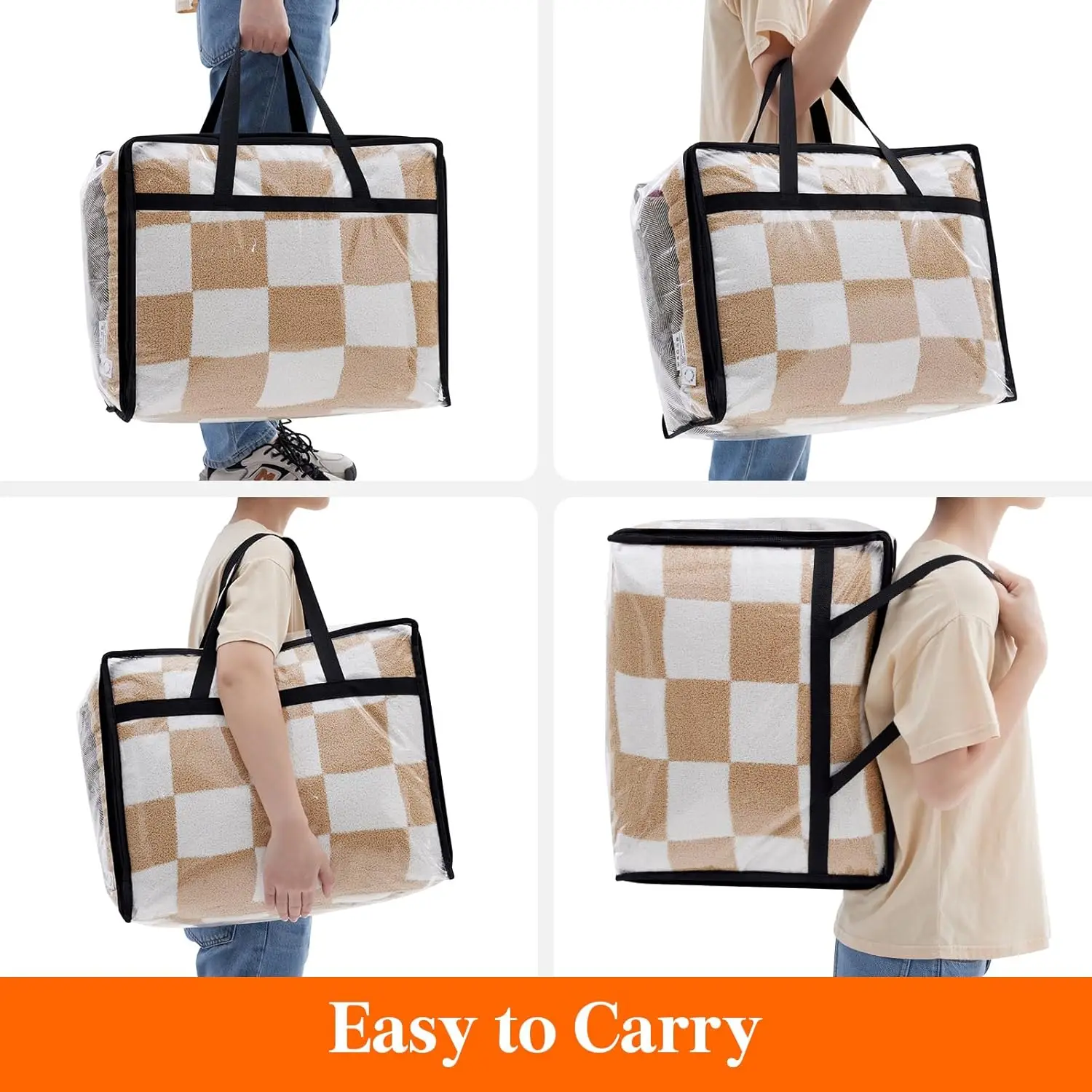 NEW 8 Pack Clear Clothes Storage Bags, 40L Plastic Blanket Storage Bag, Vinyl Foldable Moving Bags with Zipper Closet Organizers 6