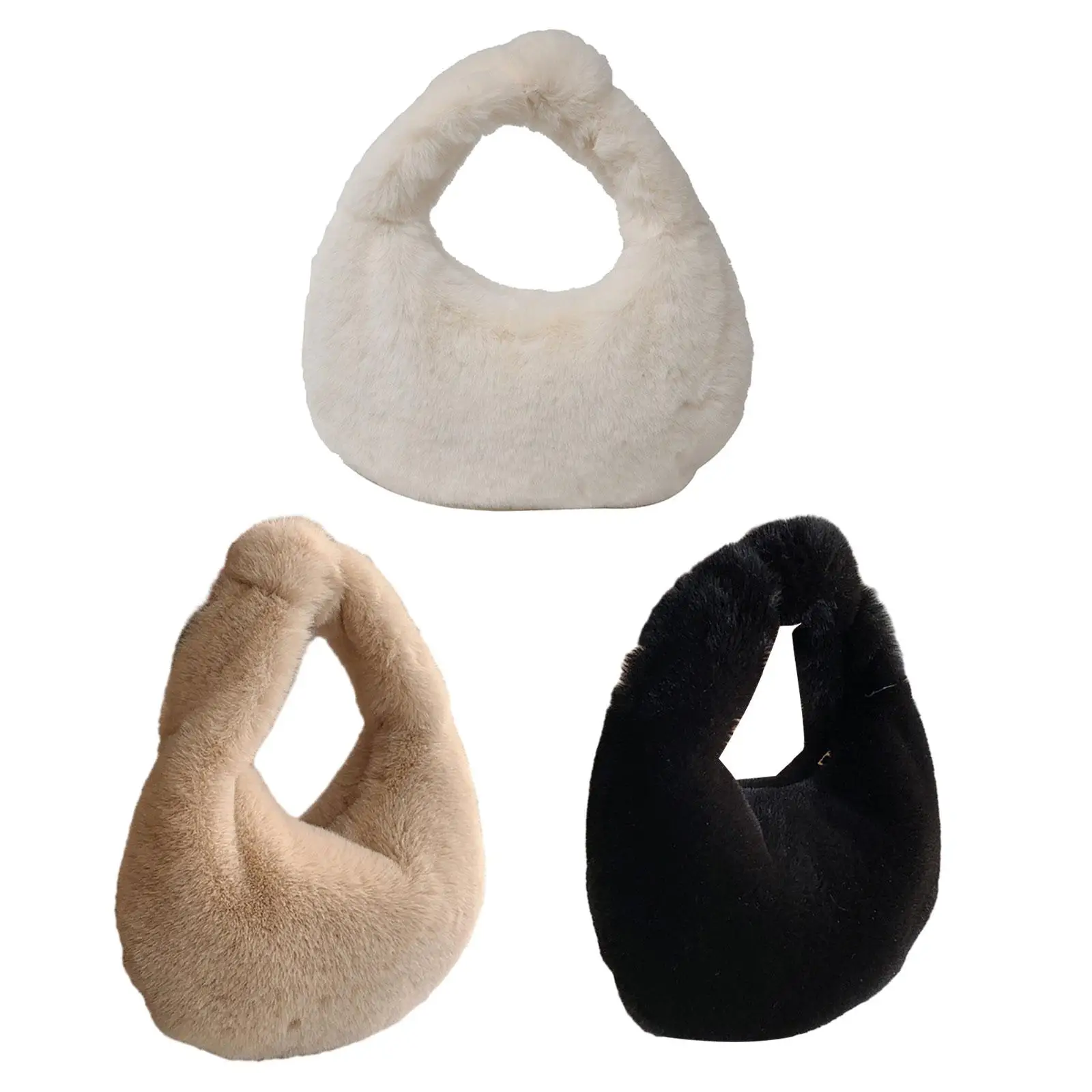 

Women's Plush Bag Tote Bag Zipper Closure Lightweight Satchel Ladies Handbag Stylish Underarm Bag for Travel Dating Shopping