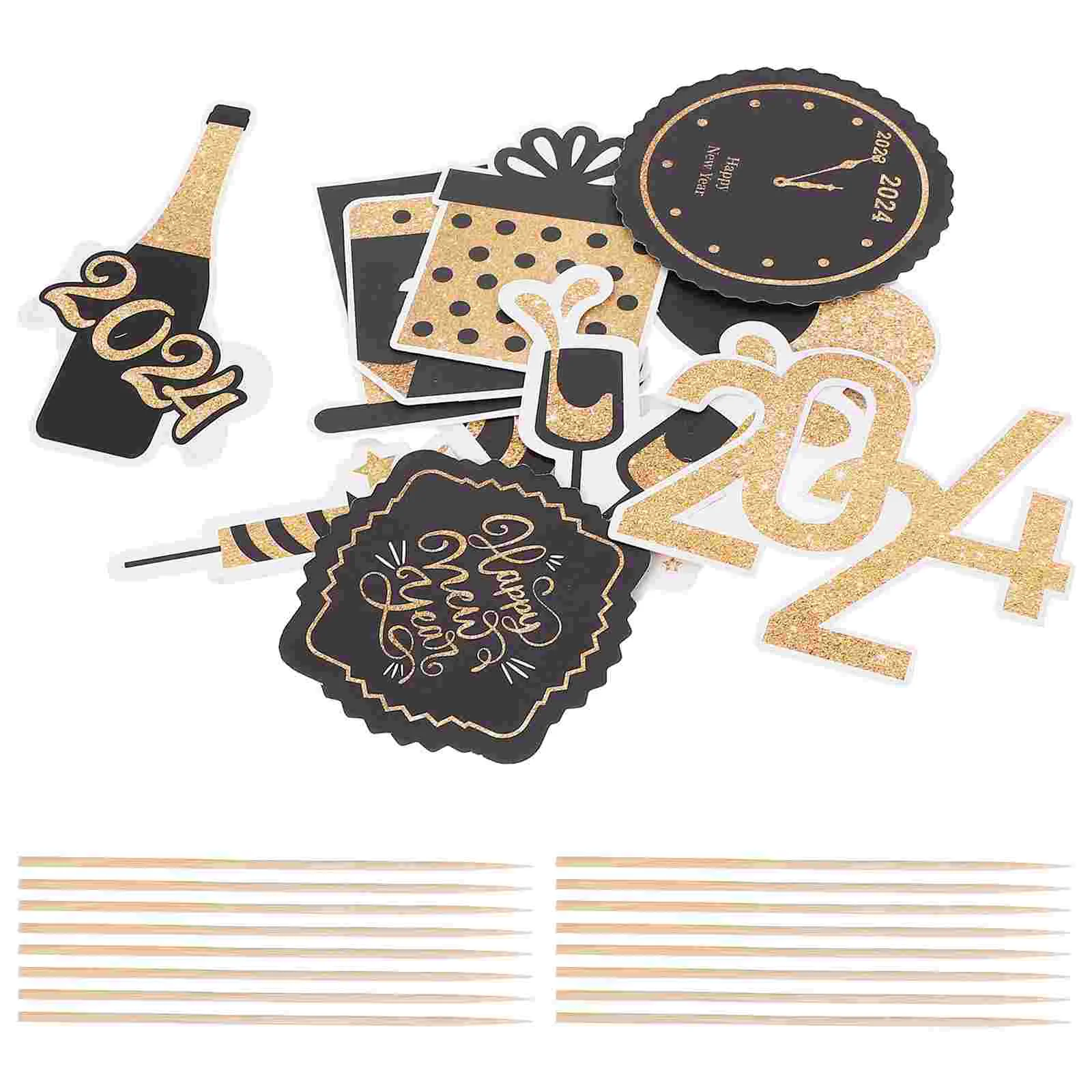 

12pcs New Year Theme Dessert Toppers Cupcake Decorating Toppers Cake Picks