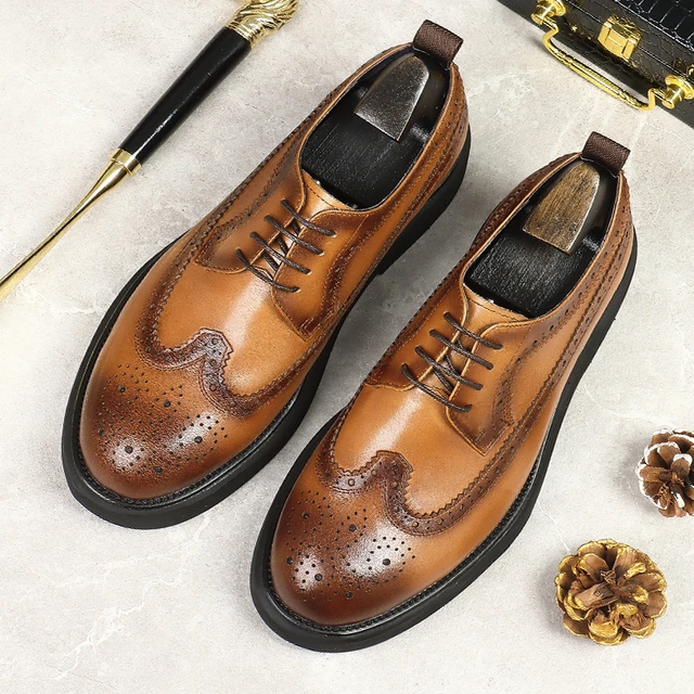 Mens Platform Casual Leather Shoes Fashion British Trend Designer 2023  Autumn New Style Comfortable Round Toe Man Derby Shoes - AliExpress
