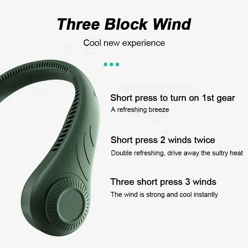 New Hanging Neck Fan Portable Cooling Fan USB Leafless 360 Degree Neckband Fan 78 Surround Air Outlets 4000Mah Rechargeable 5
