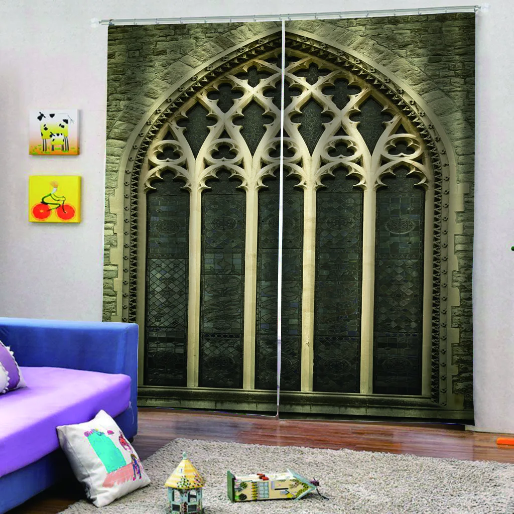 

Aged Gate Geometric Pattern Doorway Design Entrance Architectural Oriental Style Curtains Window For The Bedroom Decor Drapes