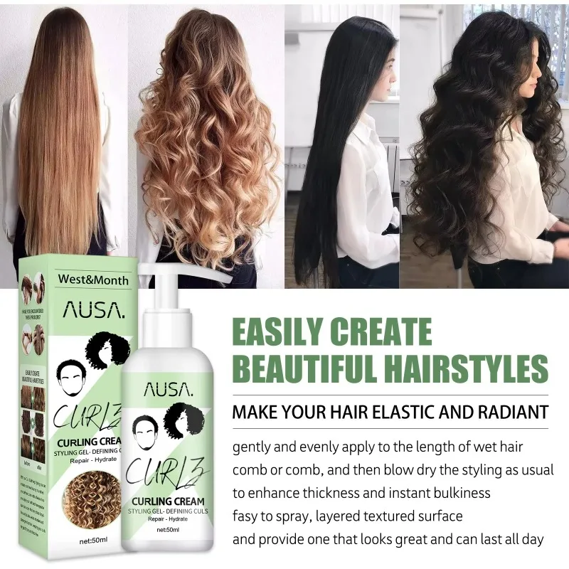 Hair Curling Cream Volumizing Anti-Frizz Elastin Styling Lotion Prevent Hair Breakage Smooth Nourishing Moisturizing 50ml