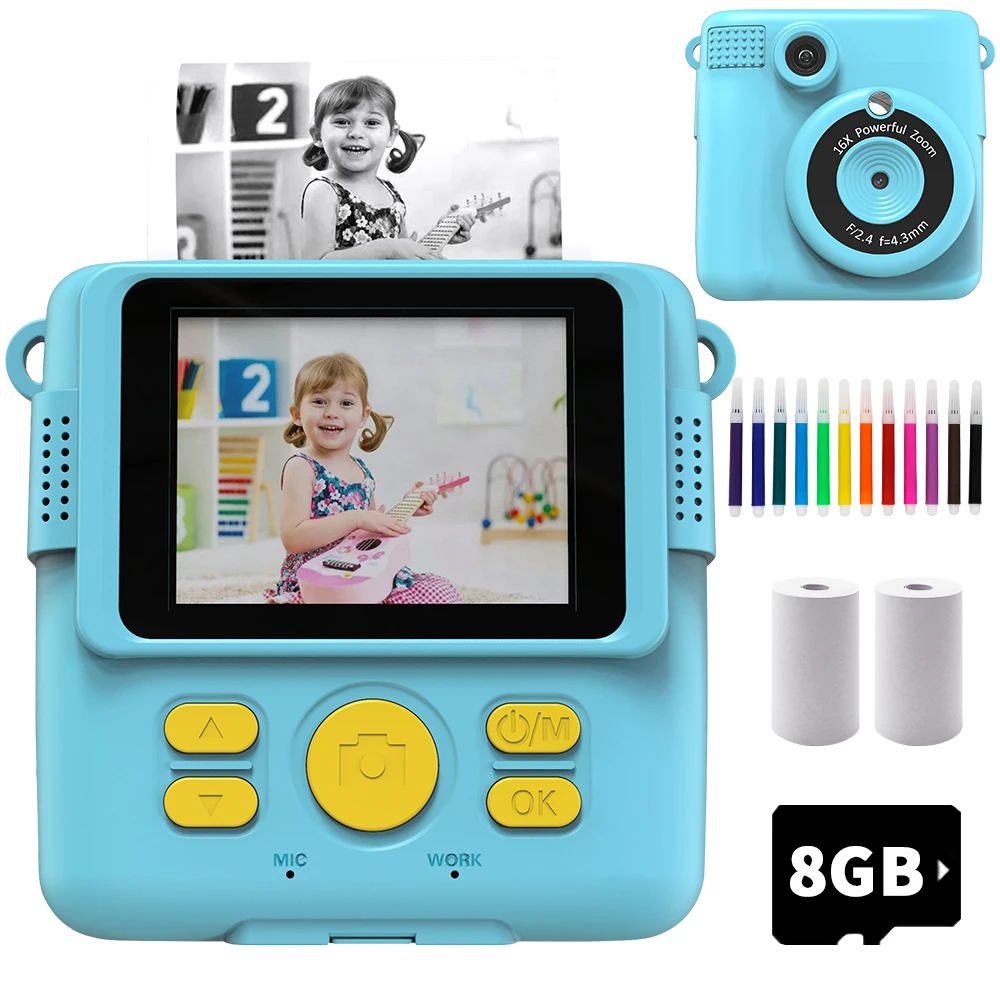 Children Instant Photo Camera TypeC Charging Kids Selfie Digital Print
