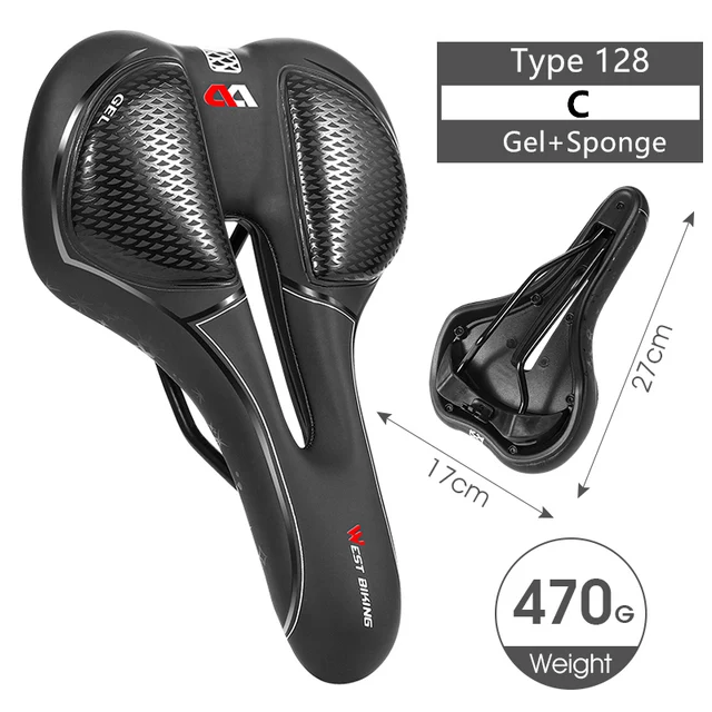 WEST BIKING Bike Saddle MTB Mountain Road Bike Seat PU Leather Gel Filled Cycling Cushion Comfortable Shockproof Bicycle Saddle Silicone Filled C