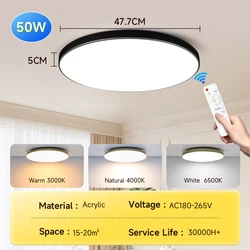 Enhanced Multicolor Dimmable LED Ceiling Lamp with Remote Control - 2 PCS (Black 50W)