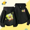Spongebob Squarepants Zipper hoodie Cartoon Family Sweater for Autumn and Winter Thin or Fleeced Long-Sleeved Hooded Sweatshirt 2