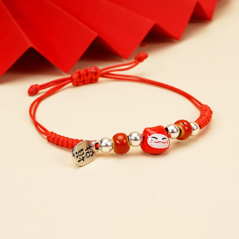 Hand-woven-Cute-Ceramic-Lucky-Cat-Bracelet-for-Women-Men-Classic-Red ...