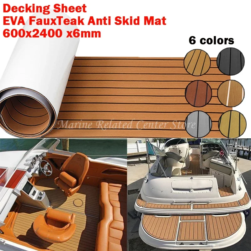 

Self-Adhesive 2400x600x6mm EVA Foam Marine Boat Yacht Flooring Faux Imitation Teak Sheet Pad Boat Decking Decor Mat 6 Colors
