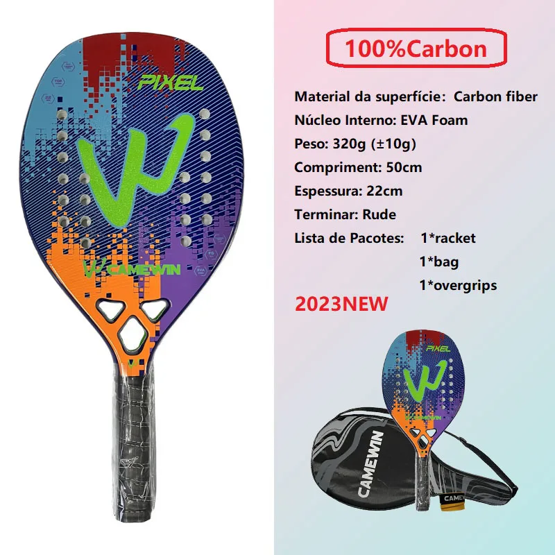 Camewin Full Carbon Fiber Rough Surface Beach Tennis Racket With Cover Bag Send Overglue Gift Presente