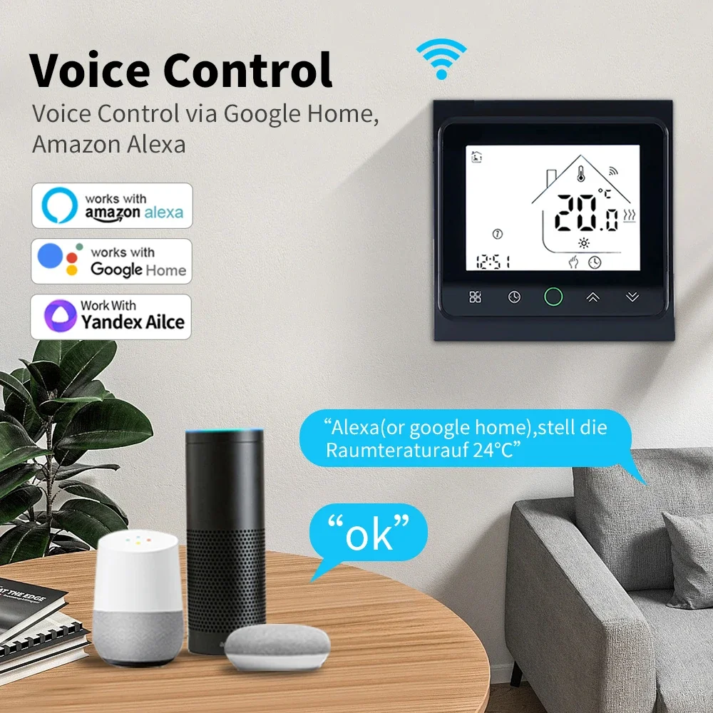Smart WiFi Thermostat with Voice Control and Digital LCD Display