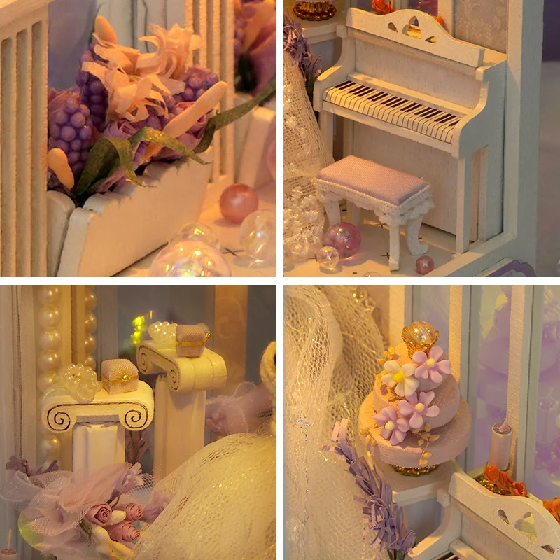 NEW DIY Book Nook Wooden Miniature Model Kit Wedding Dress Casa Bookend With Light 3D Puzzle Bookshelf Home Decor Friends Gifts 5