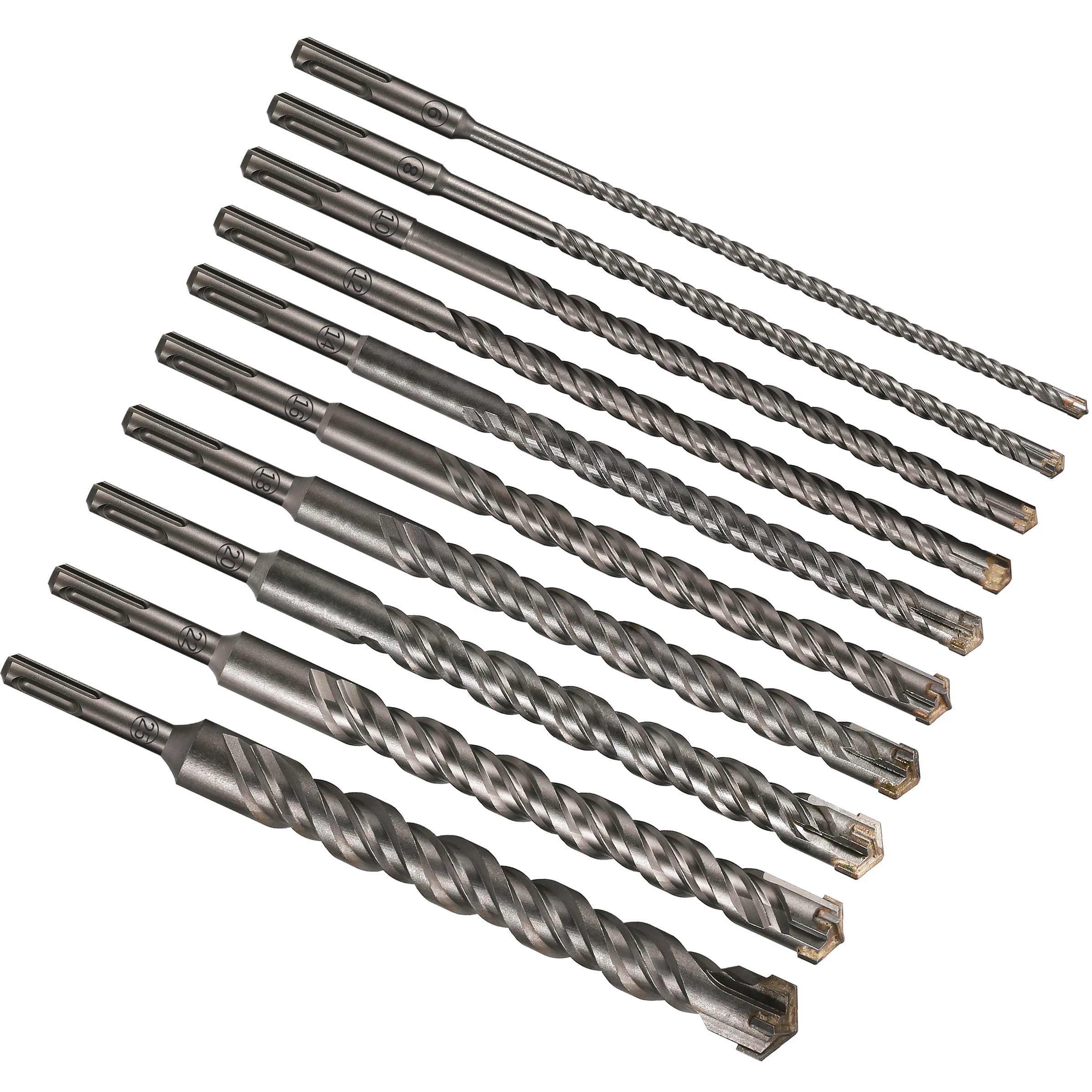 1Pc 260mm 길이 SDS Plus 6-25mm 벽돌 비트 크로스 커터 헤드 벽돌 블록 전기 해머 콘크리트 용 더블 오거 해머 비트