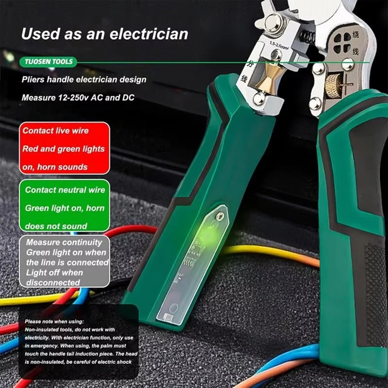 Wire Cutter Tool 10 In 1 Electrical Cable Stripper Plier Voltage Tester Scissors With Electricity Measurement Function - 1