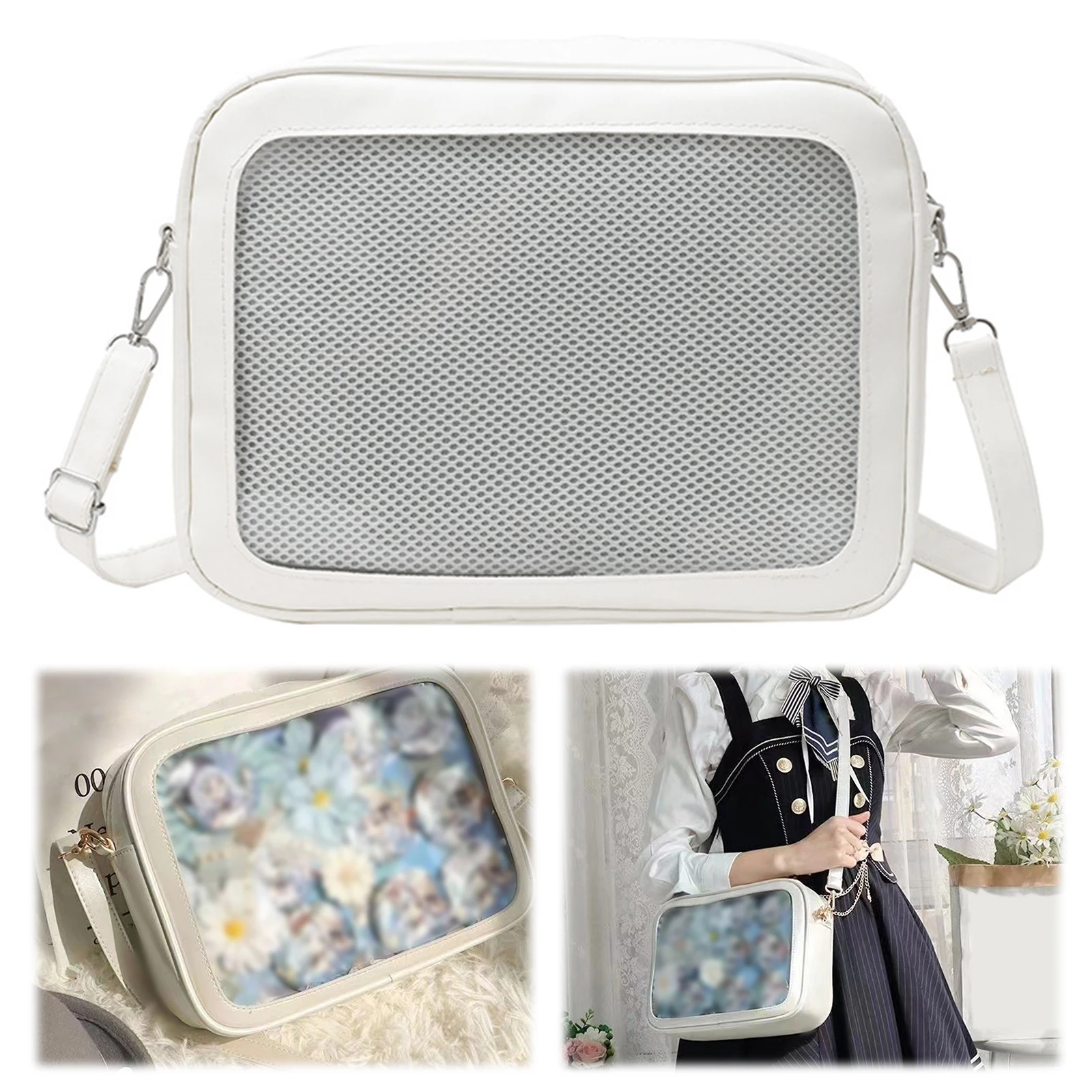 Women Transparent Square Ita Bag with Pin Display JK Shoulder Bag DIY Badge Crossbody Bag