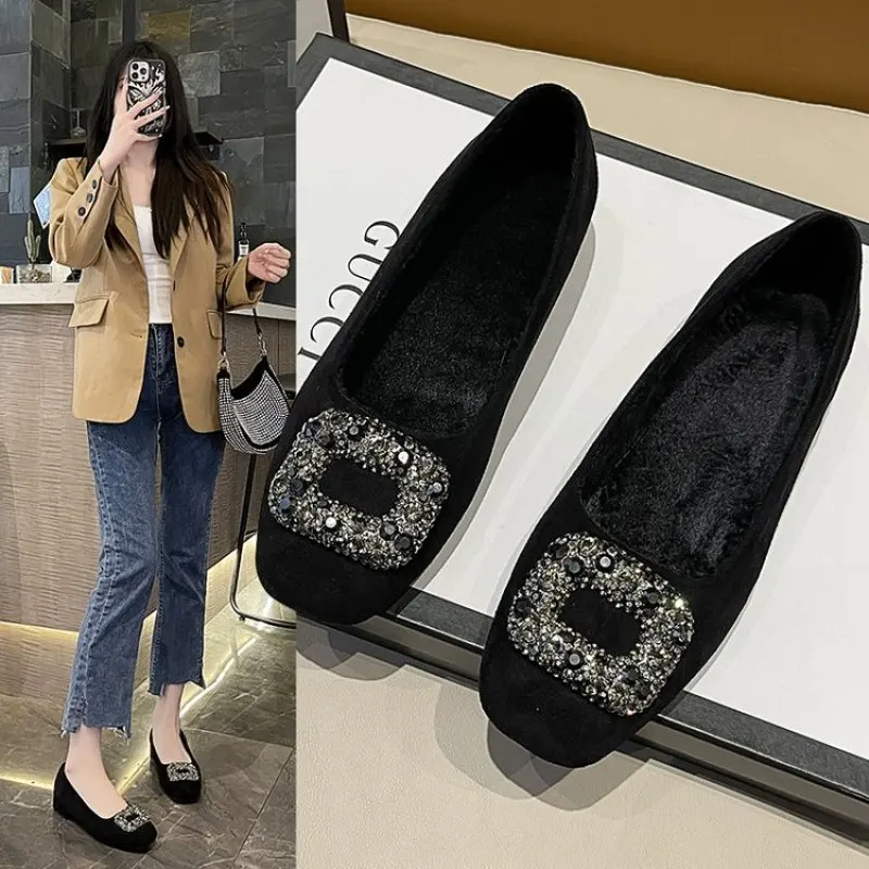 Gold Heels Slip On Velvet Shoes Women Square Toe Chunky Sandals 2024 Footwear Branded Pumps Lace-Up Slip-On Block Crystal Casual