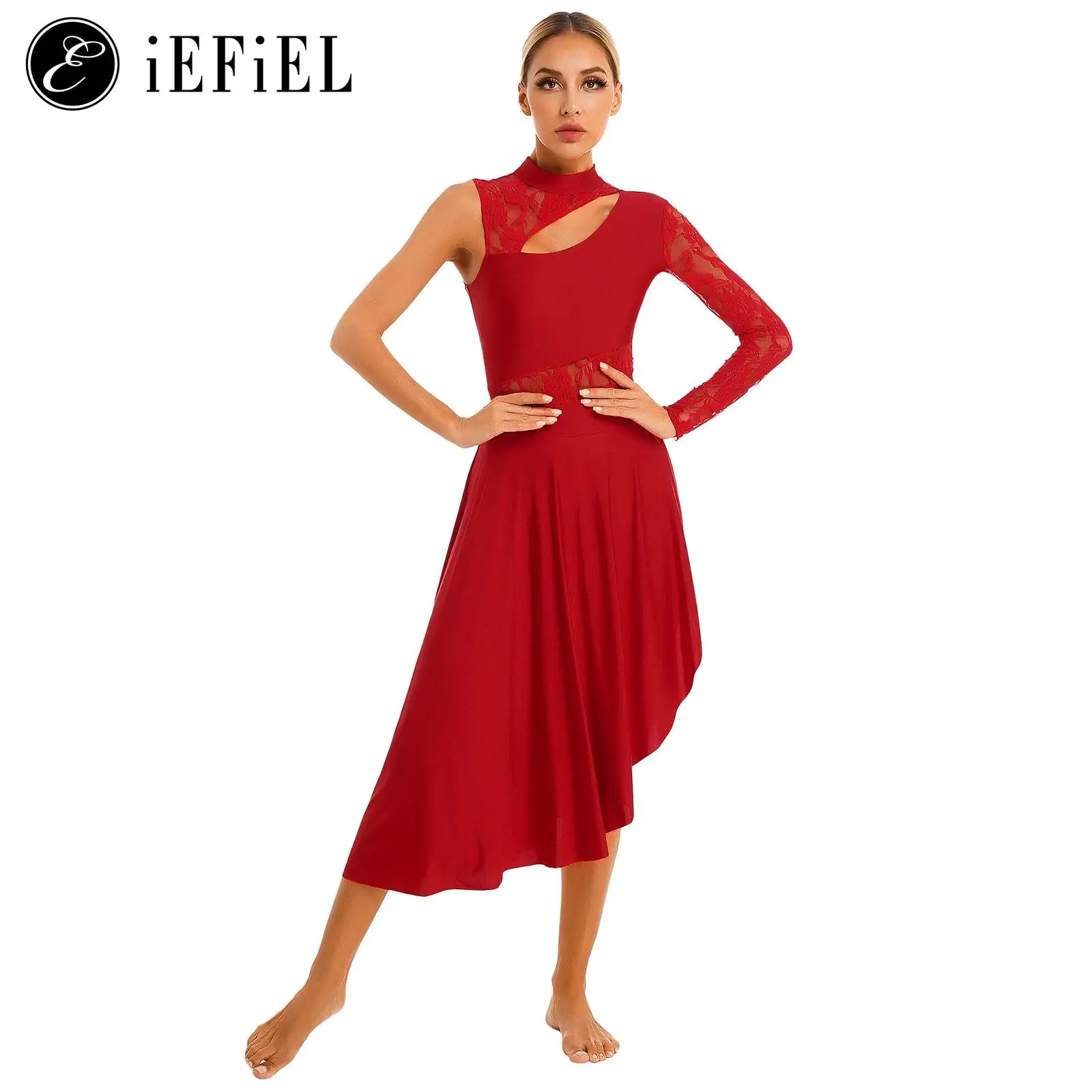 

Женское прозрачное кружевное балетное платье с вырезом на одно плечо, танцевальное нижнее платье с разрезом, лирический современный костюм для танцев