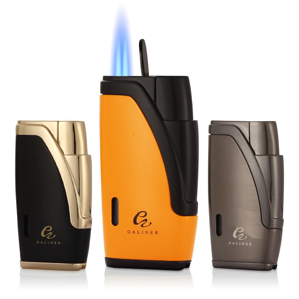 2 Torch Cigar Lighter Pocket Gas Lighters Windproof Refillable Cigar Accessories Gadgets With