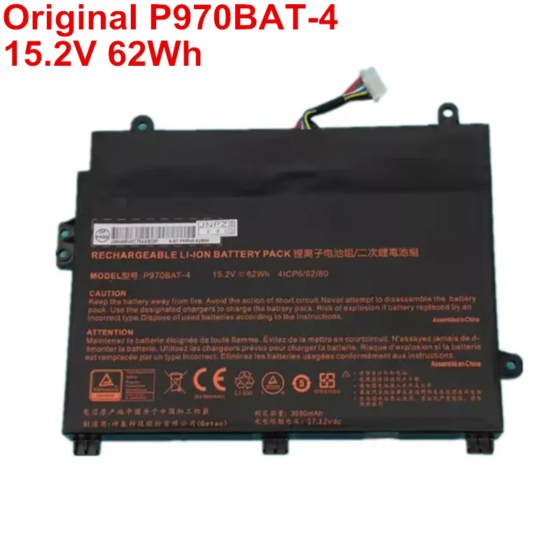 

New P970BAT-4 Battery Laptop For Clevo P960 P960EN-K For Erazer X17801 For SAGER NP8977 NP8976 NP8973 NP8955 15.2V 62Wh 3680mAh