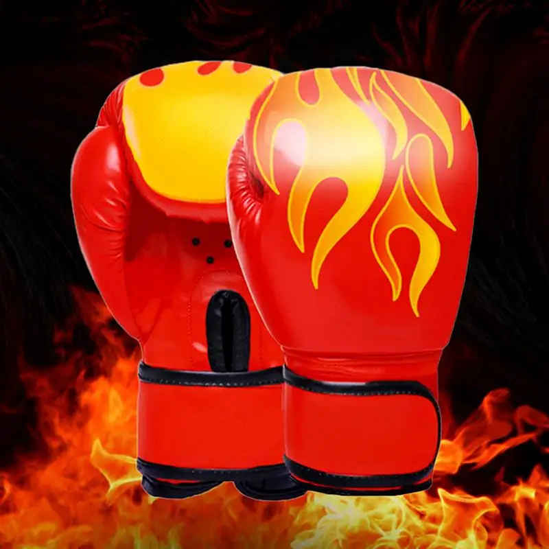

Детские Боксерские перчатки, кожаные перчатки для кикбоксинга, защитные перчатки, дышащие перчатки с сеткой и пламенем, боксерские тренировочные перчатки