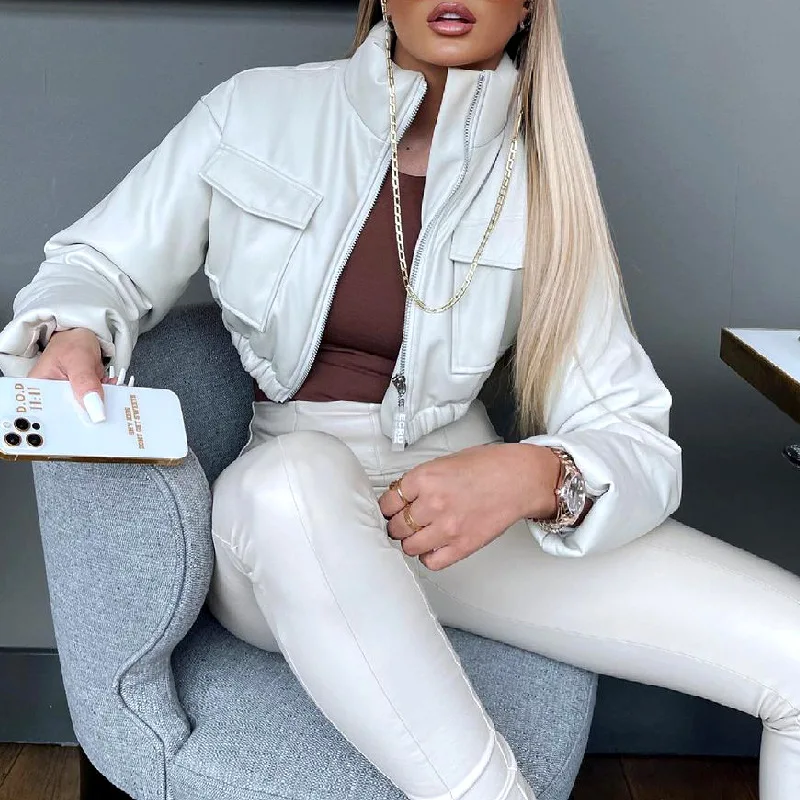 

2021 Women's Autumn and Winter New Stand-up Collar Wild Long-sleeved Solid Color Fashion Casual Slim Zipper Jacket Jacket Women