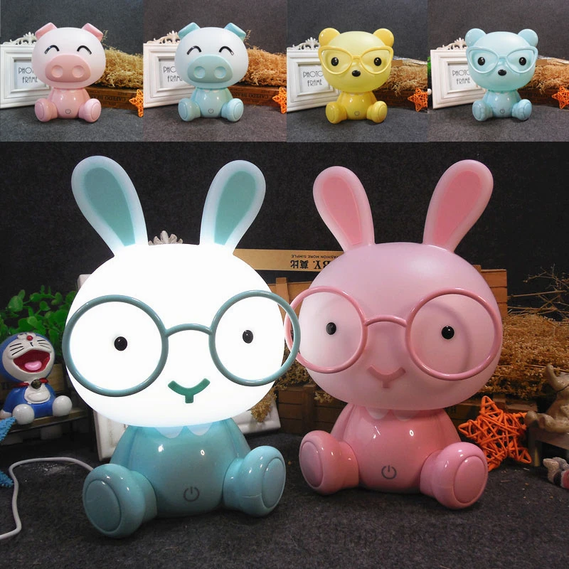 Rabbit Lamp Baby Night Lights Pig Bear Led Night Lamp Bedroom Cartoon Animal Table Lamp Kids Birthday Christmas Gifts Home Decor