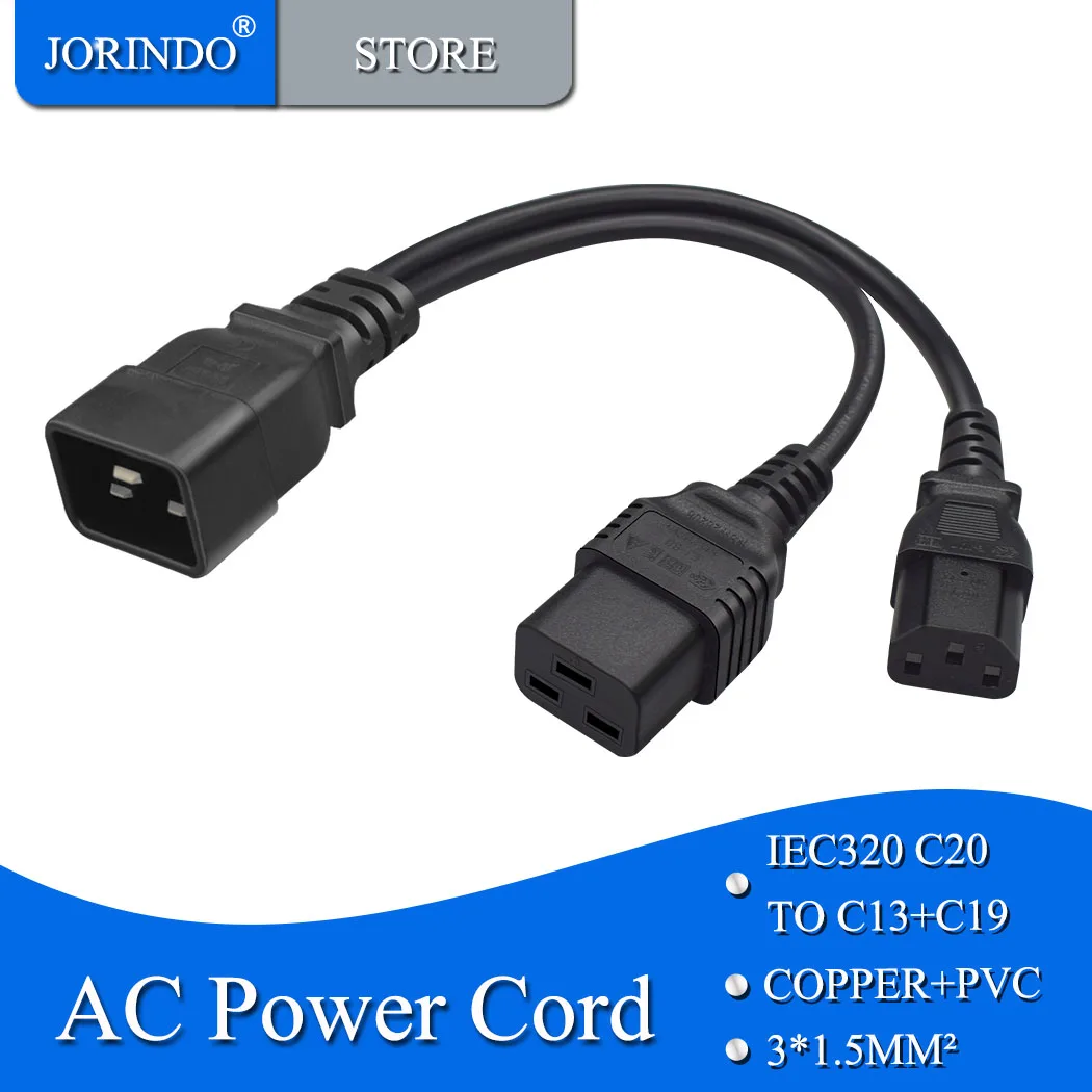 Jorinдо IEC320 C20 до C19 + C13 от одного до двух годов искусственного переменного тока, 16 А C20 от мужского до C19 + C13 женский PDU/строгий шнур питания