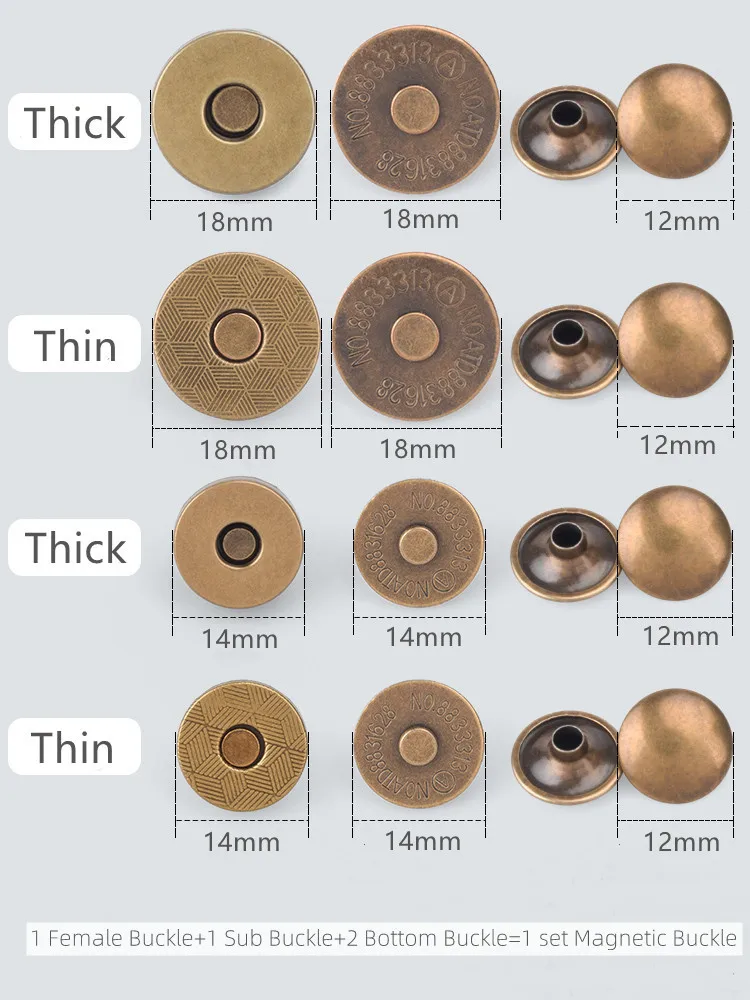Description Picture 6 of item10 Sets Metal Double Rivet Magnetic Clasps Buttons Fastener Bag Press Buckle Purses Handbag Clothes DIY 14/18mm