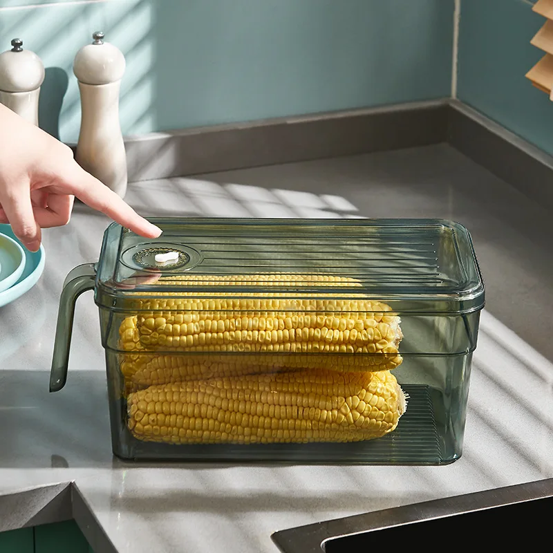 Refrigerator Fresh Handle Organizer Drainable Fruit Vegetable Dumpling Egg Storage Box with Handle Food Storage 3