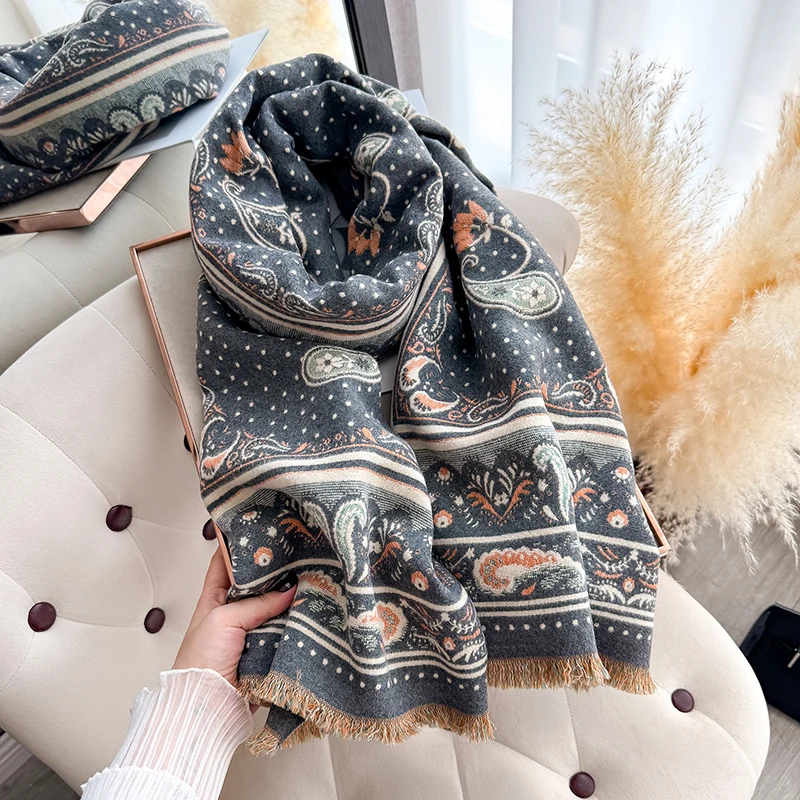 Fashion Women's Faux Cashmere Winter Wrap Vintage Paisley Printed Tasseled Scarf Warm Shawl Stylish Accessory Perfect