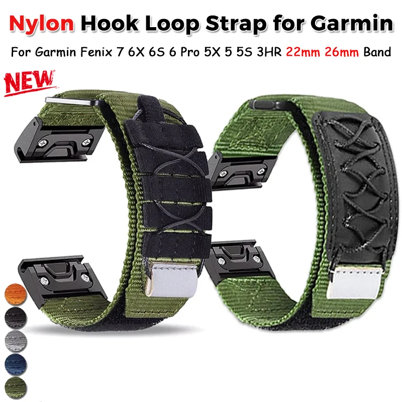 

Nylon Hook Loop Strap for Garmin Fenix 7 6X 6S 6 Pro 5X 5 5S 3HR 22mm 26mm Sport Canvas Fabric Watch Band for Garmin Accessories