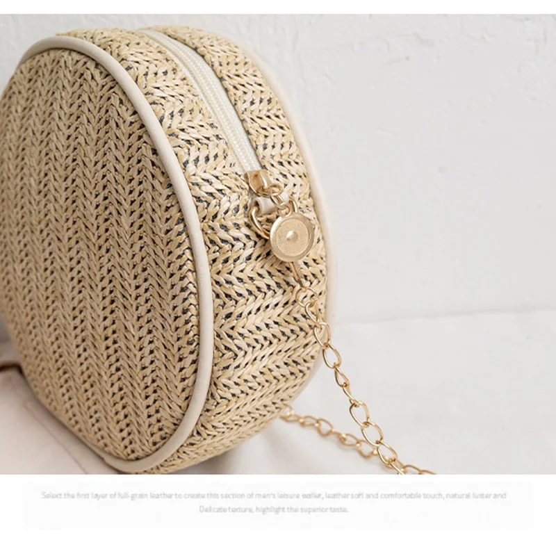 Molizhi Round Straw Bag Women's Summer Handwoven Beach Circle Handbag New Fashion Crossbody Bag