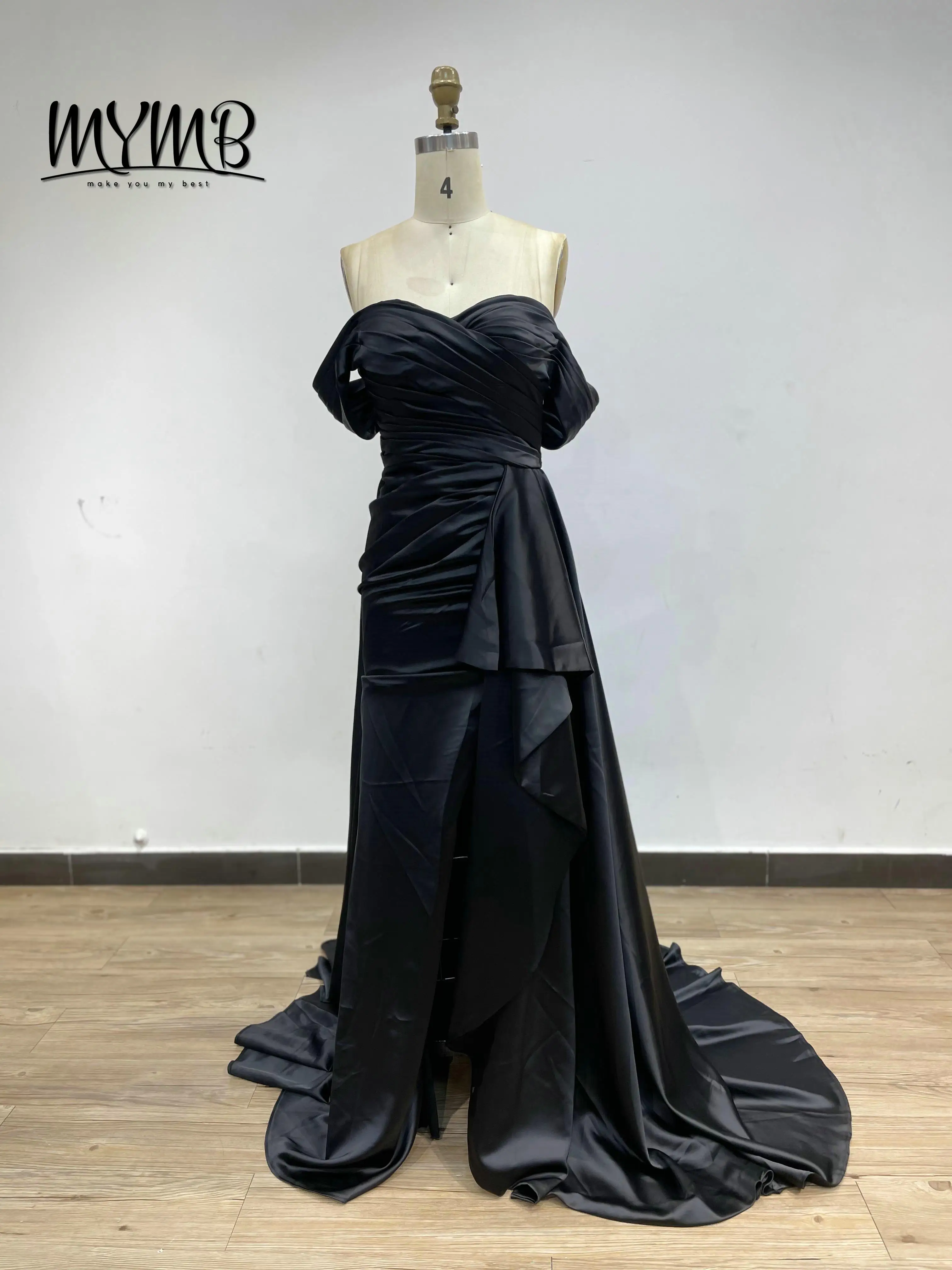MYMB Classy Fashionable Off the Shoulder Sweetheart Neck High Split Black Prom Evening Dresses Gown With Chic Side Skirt MC20005 3