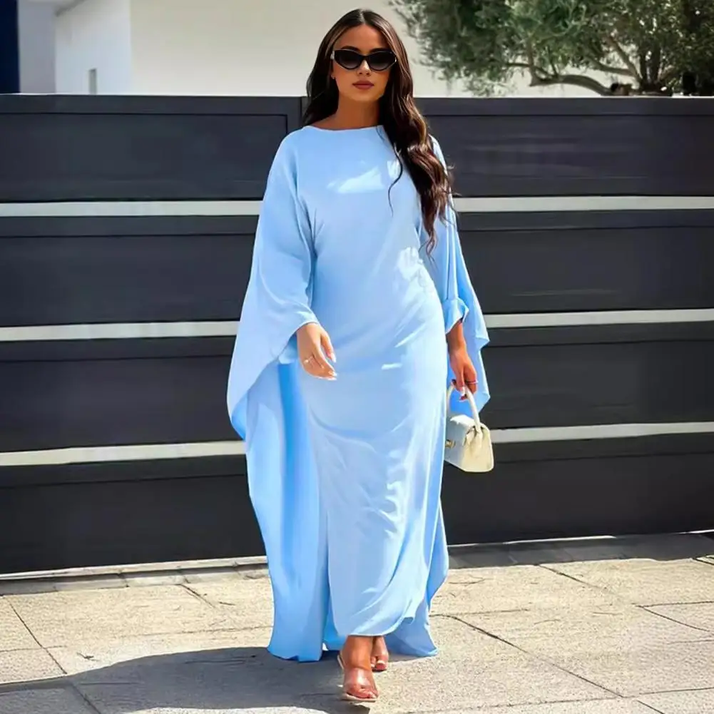 

Lightweight Breathable Dress Elegant Middle Eastern Inspired Maxi Dress with Bat Sleeves Floor Length for Women for Spring