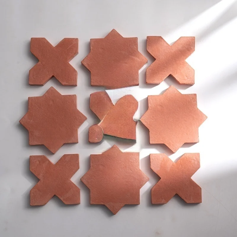 Retro geometric all-over cement brick cross star background wall tile commercial space wall handmade brick