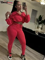 Weird Puss Women Tracksuit 2 Piece Set 2024 Autumn Casual Zip Thin Drawstring Jacket+Leggings Matching Streetwear Sporty Suit - Image 3