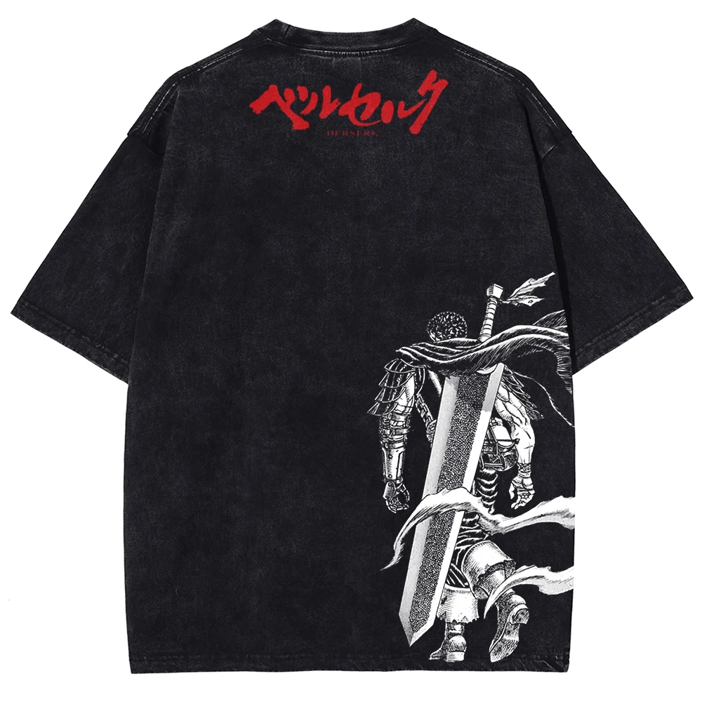 Berserk Guts Graphic Oversized Washed Cotton T-Shirt – Unisex Summer Casual Short Sleeve Tee