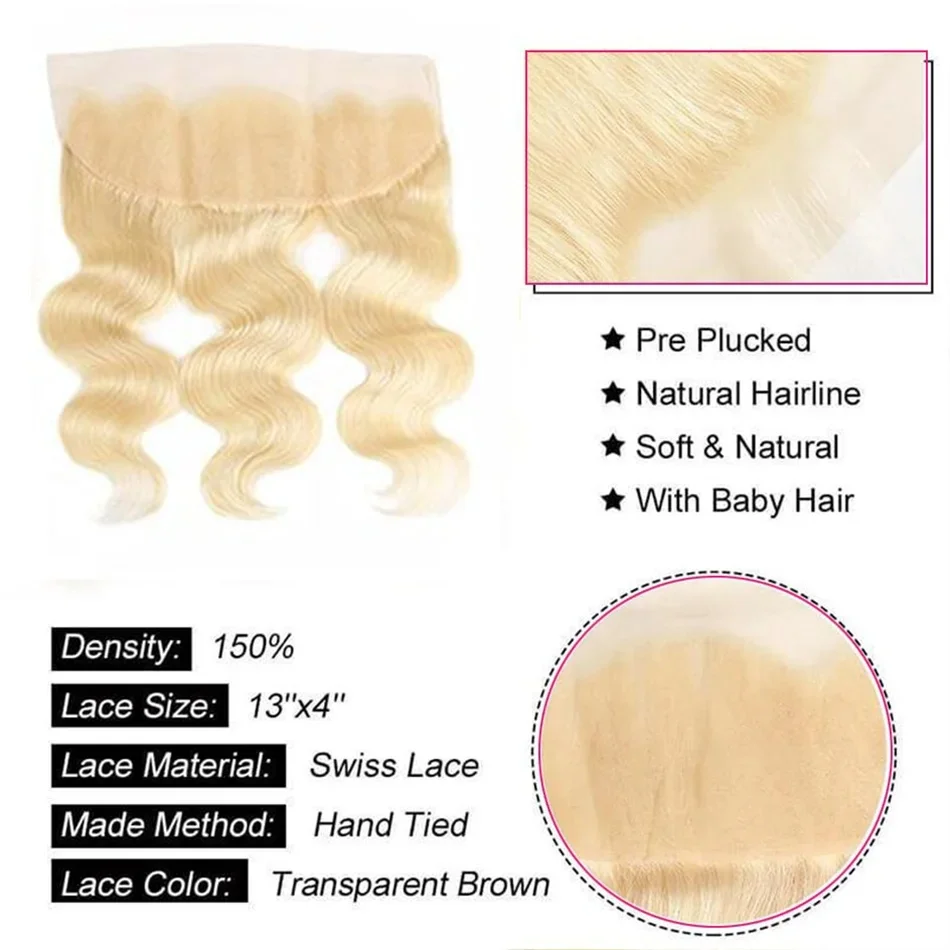 613 Honey Blonde Lace Closure 13X4 Body Wave Lace Frontal Closure 4X4 Free Part Brazilian Remy Human Hair Transparent La