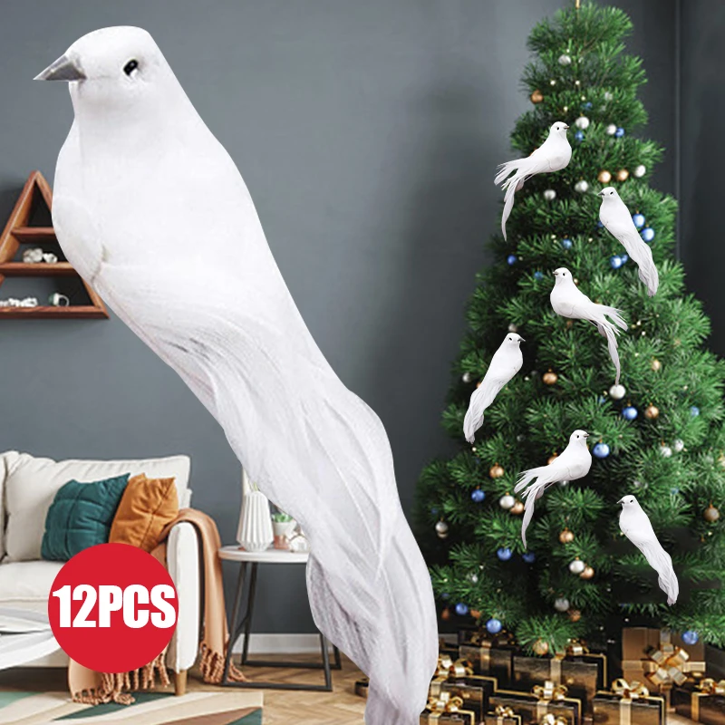 

12PCS Artificial Dove Birds Clip Feather Craft Ornament For Christmas Wedding Party Outdoor Garden Practical Decoration Supplies