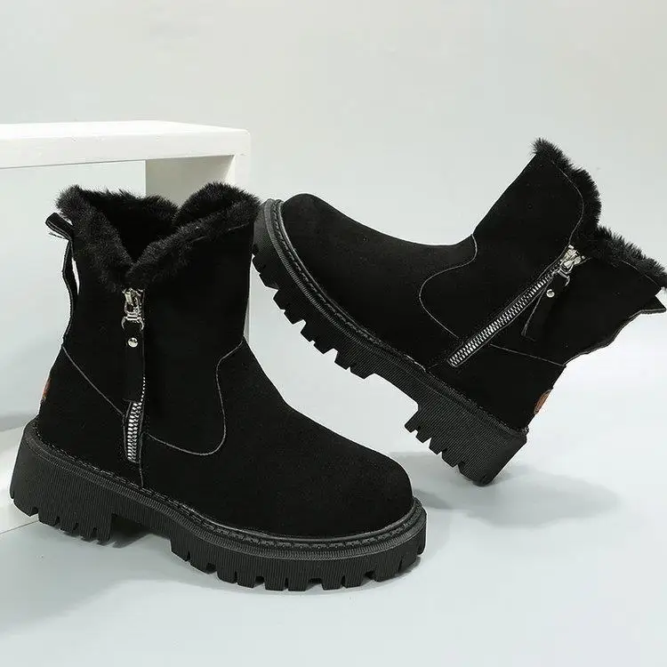 Winter Autumn Women Short Plush Warm Snow Boots Casual Shoes New Suede Fur Black Ankle Boots Flats Platform Ladies Shoes Boots
