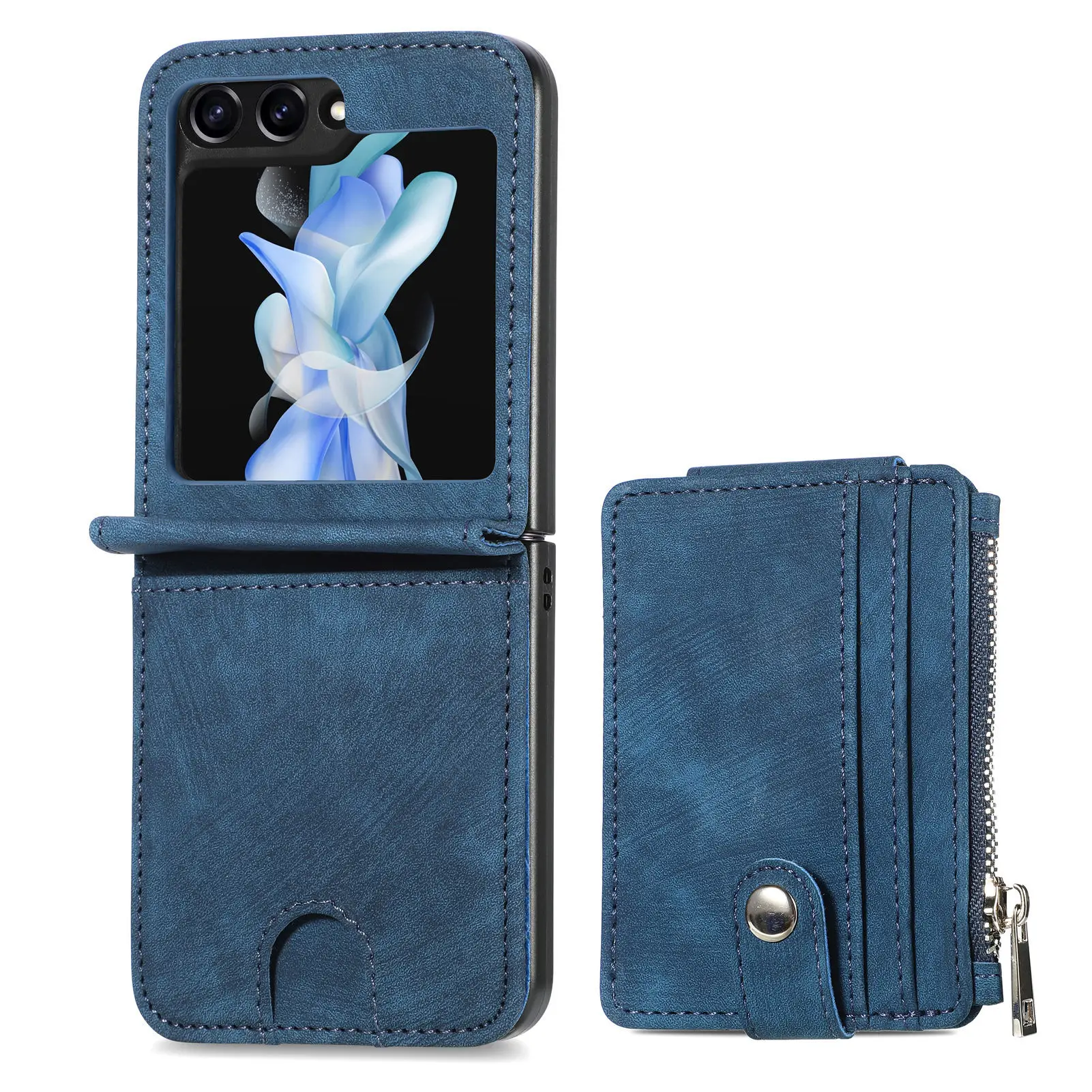Leather Foldable Wallet Phone Case with Zipper Card Holder